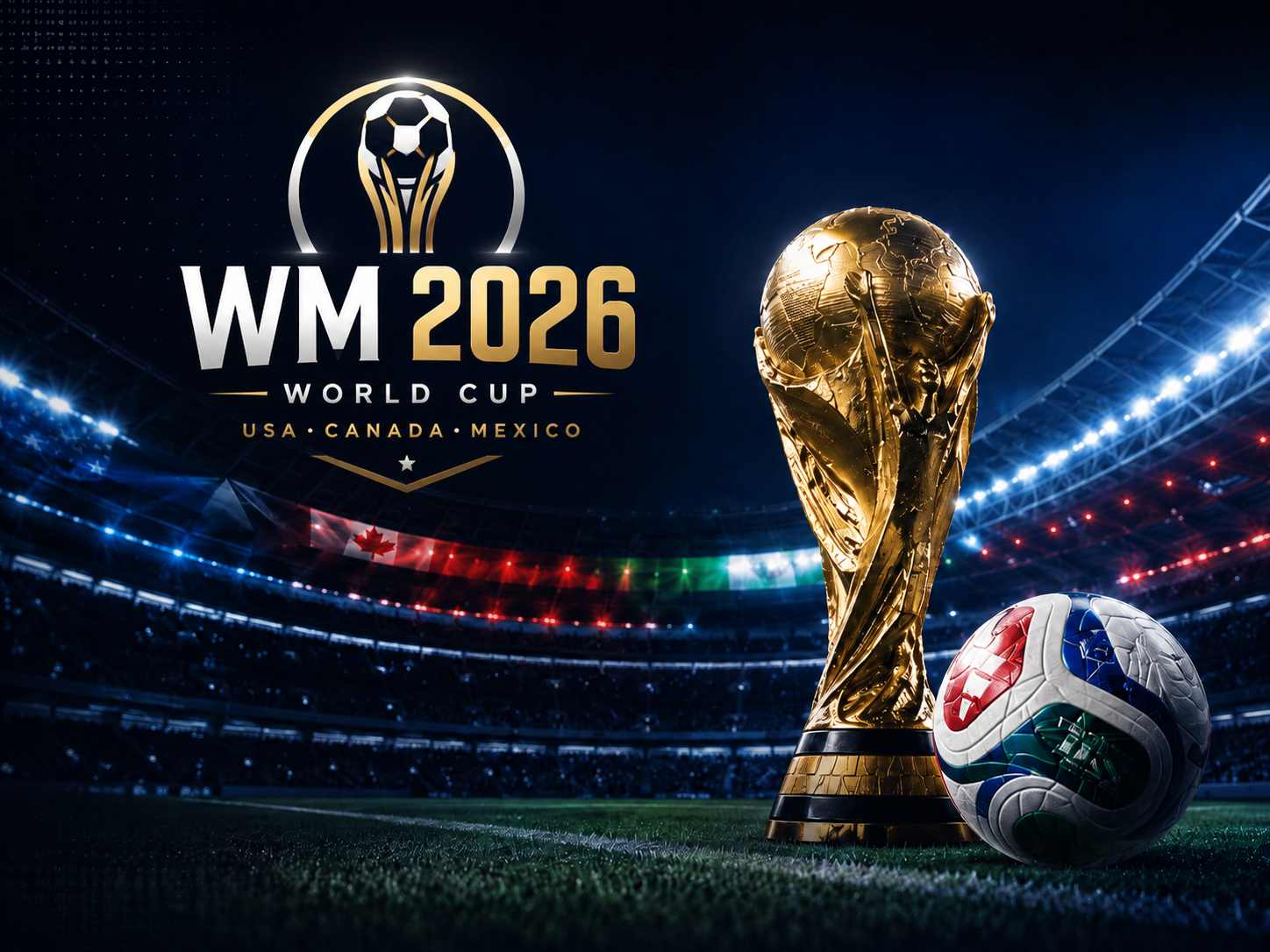 WM 2026 Stadion- und Fußballmotiv für europäische Zuschauer