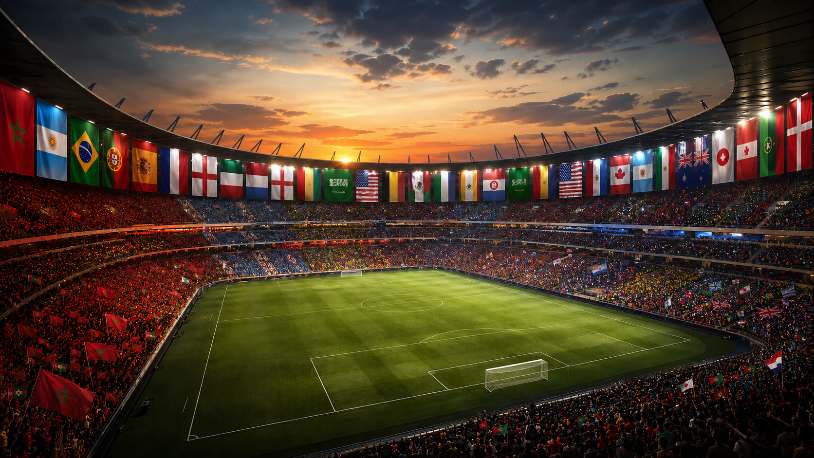 WM 2026 Stadion mit Fußball und Nordamerika-Visual für europäische Zuschauer