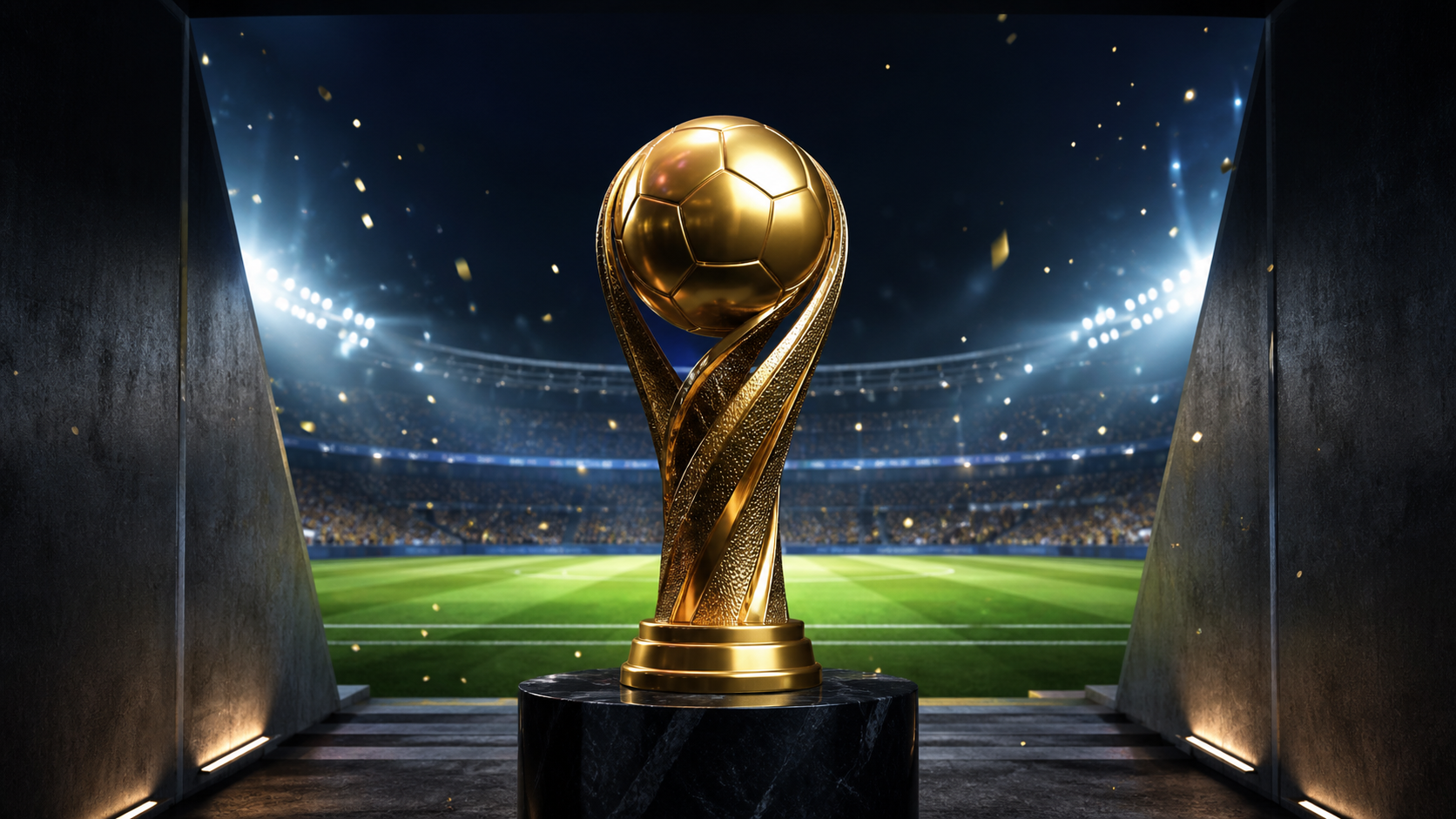 WM 2026 Stadion mit Fußball und Nordamerika-Visual für europäische Zuschauer