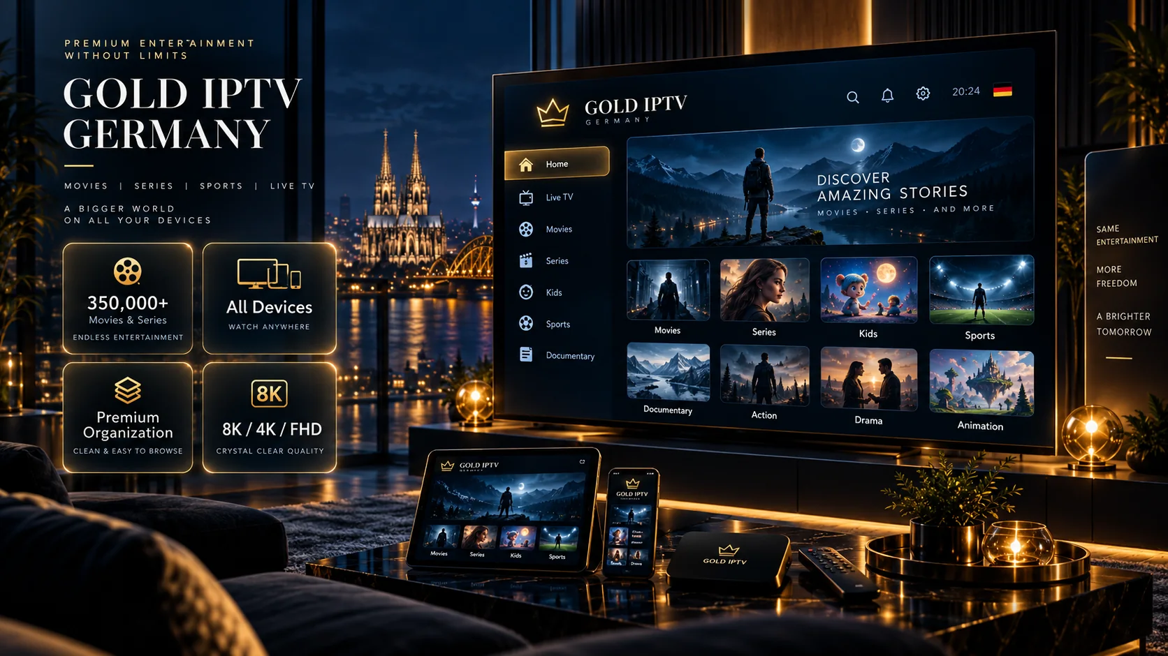 Gold IPTV Germany on Smart TV tablet phone and streaming device